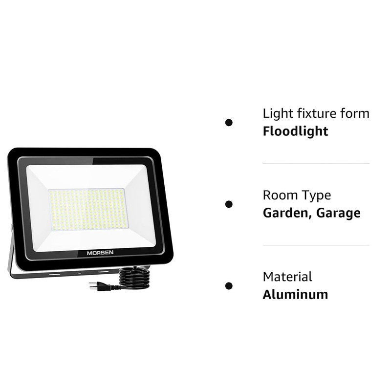 MORSEN 200W Flood Light Outdoor Plug in - 20000LM 5000K