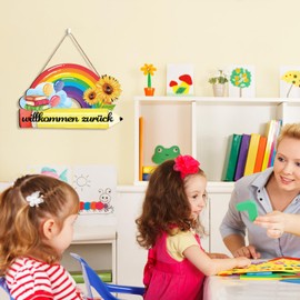 TOARTi Willkommen Zurück Sign Herzlich Willkommen Holzschilder School Willkommen in der Schule Schild Kindergarten Holzschilder Geschenkidee Kinder Party Deko Junge Mädchen Hinweisschild Schulanfang