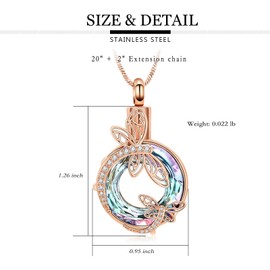 Yinplsmemory Circle of Life Cremation Jewelry Dragonfly Urn Necklaces for Ashes for Women Memorial Ashes Keepsake Necklace Urn for Human Pet