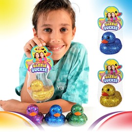 Glitter Rubber Ducks Metallic Colors 3" (1 Unit Assorted) Rubber Duckies Fidget Toy for Kids, Sensory Play, Stress Relief, Stocking Stuffers, Supplies Pinata Filler in Bulk. Plus Sticker. 4343-1