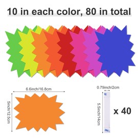 120 Pieces Starburst Signs for Retail, 5*6.6 Inch Fluorescent Garage Sale Stickers, Multicolor Sale Signs for Retail Store, Garage Sale Supplies, Yard Sale Stickers with PVC Sticky Transparent Strip