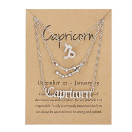 ShiQiao Spl Capricorn Necklace for Women Men Horoscope Necklace Silver Pendant Necklace for Boys Girls Birthday Christmas Gifts for Girls Muti-Layered Necklace 3 Pcs