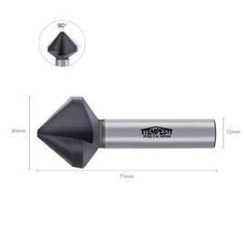 ITEMPESTI Countersink 90 degree HSS M35 countersink 30mm 3 flute bevel cutter drill bit - TiAlN coating - robust and heat resistant - for stainless steels - shank 12 mm
