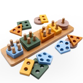 Plinrax Toys for 12 3 4 Year Old Boys, Montessori Toys for 1 Year Old, Wooden Sorting & Stacking Toys for Toddlers, Education Preschool Toddler Sensory Toys for 1-4 Year Old Boys Girls Birthday Gifts