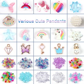 Tacobear Beads for Threading Children's Jewellery Crafts with Unicorn Rainbow Mermaid Pendant Colourful Beads Set for Bracelets Chains DIY Party Bags Children's Birthday Gifts for Girls