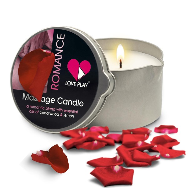 LOVE PLAY Massage Oil Candle for Pure Relaxation and Home SPA - Vegan Moisturizing Body Oil - Hydrating Skin Care with Essential Oils (6.76oz)