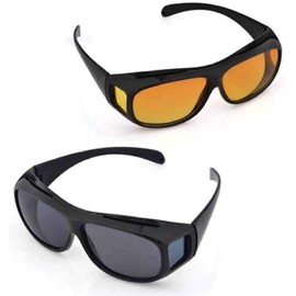 AKAMAS 2 Pack HD Night Day Vision Driving Wrap Around Anti Glare Sunglasses for Man and Women