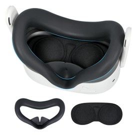 Houdsuem メタクエスト3s 用 アクセサリー,quest 3s EVAレンズキャップ & Quest 3s 用フェイスパッドセット・光漏れ防止・肌に優しいソフトシリコン・防汗・meta quest 3s専用設計・ (ブラック, リコンケース+EVAレンズキャップ)