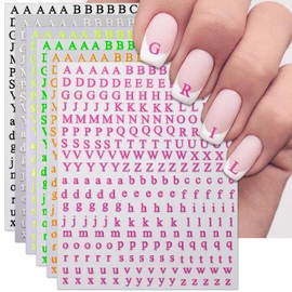 IDDFEVE Letter Nail Art Stickers - 3D English Alphabet Nail Decals for DIY Part of Fluorescence Acrylic Manicure Holographic Nail Decorations(6 Sheets)