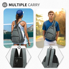 SUIKIHUM Pickleball Sling Bags 32L Convertible Reversible Paddle Rackets Bag Lightweight Casual Pack for Men Women Ladies (Grey)