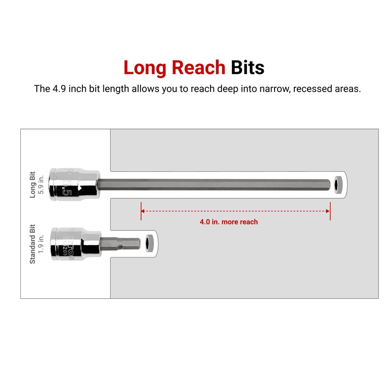 TEKTON 1/4 Inch Drive Long Hex Bit Socket Set with