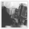 Square Stickers (Set of 2) 7.5cm BW - Microphone Singer