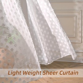 DriftAway Linen Textured Pom Pom Sheer Curtains 63 Inch Length 2 Panels Sets for Living Room Farmhouse Boho Drapes Cute Semi Sheer Rod Pocket Nursery Kids Girls Curtains for Bedroom 52"x63"