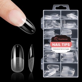 Quaferen Oval Nail Tips Medium: 240pcs Pre-shape Acrylic Fake Round Nail Tips - 12 Sizes Soft Gel Full Cover Clear Gelly Press on False Tip for Nail Extension Salon Home