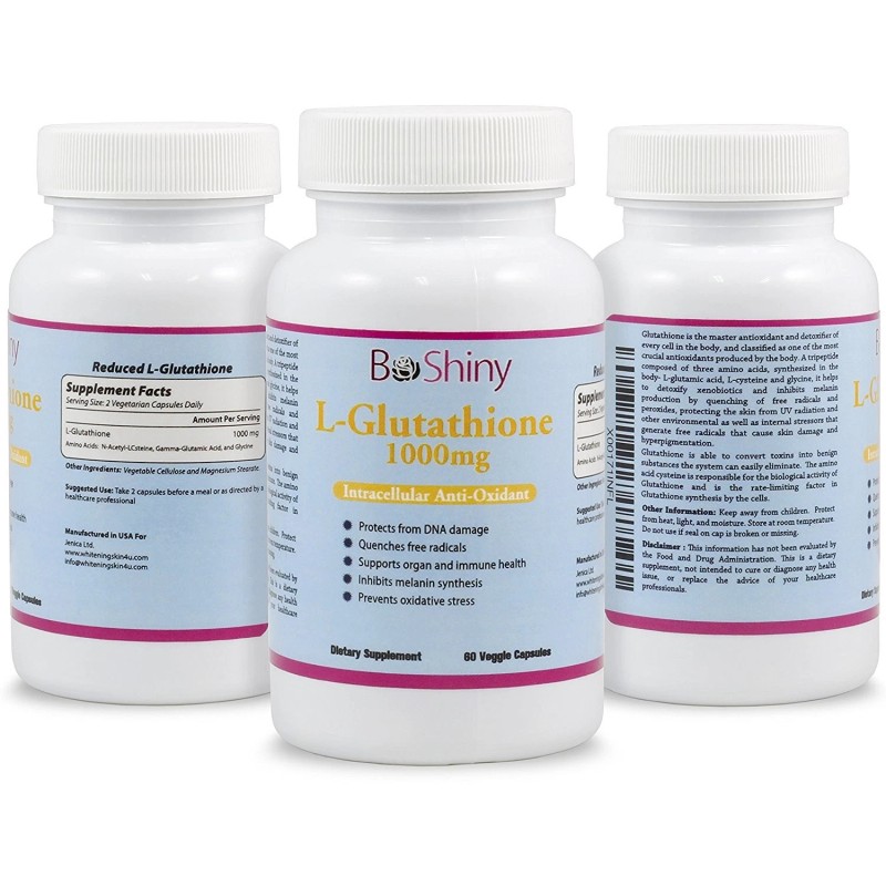 BeShiny L-Glutación Píldoras Blanqueadoras Piel 1000mg Suplemento Antioxidante Anti