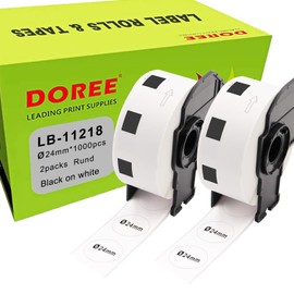 Doree DK-11218 (2 pack), 24 mm x 24 mm, round, compatible label paper, (1000 labels per roll) for Brother P-Touch QL-1050, QL-1060N, QL-1100, QL-110NWB label printers