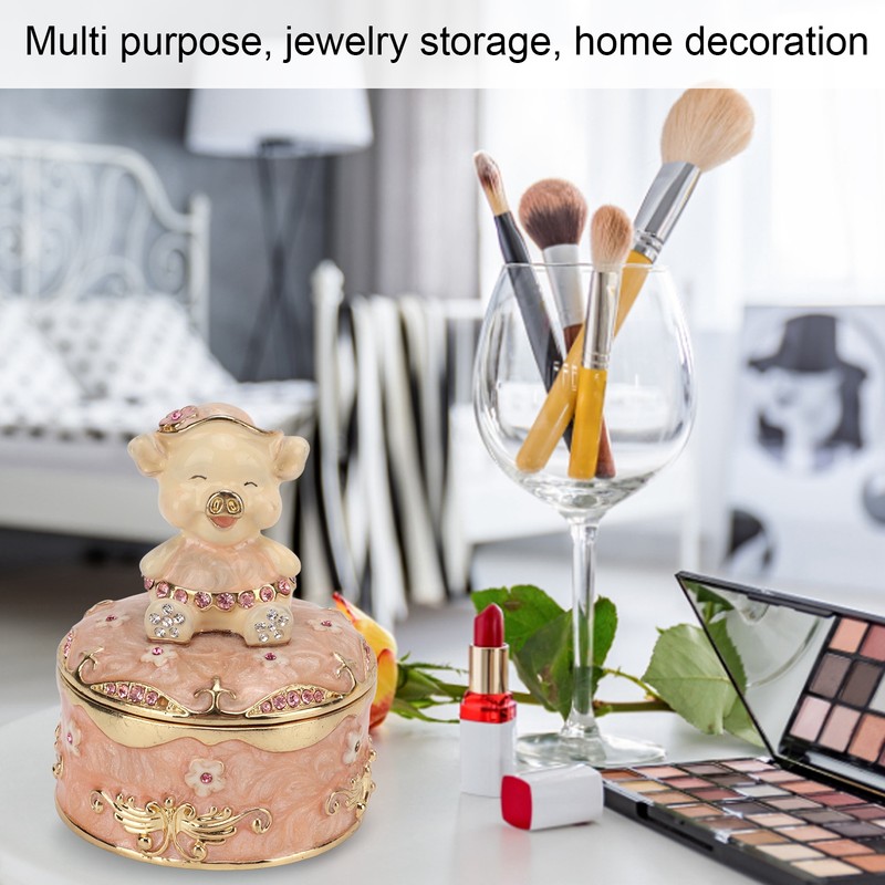 Pig Hinged Jewelry Box Hollow Design Cute Appearance Hand Painted