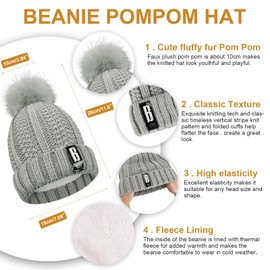 Voqeen Winter Hat Scarf Gloves Set Women's Fleece Lining Knitted Hat with Pompom Touchscreen Gloves Soft Warmer Winter Earmuffs Socks Gifts 5 Sets for Women, gray