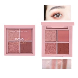 UNYOKE Cherry Blossom 4 Colors Eyeshadow Long Lasting Color Mini Palette, Eyeshadow Palette, Daily Natural Color, Long Lasting, Mixable, Colorful, Velvet Texture, Matte&Shimer, High Pigment-01# Peach