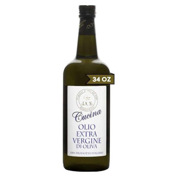 ROI Ligurian Italian Extra Virgin Olive Oil First Cold Pressed - Cucina Olive Oil Imported from Italy , Olive Oil High In Polyphenols, 34 fl oz (1 liter)