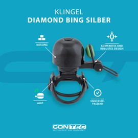 CONTEC Bike Bell Diamond Bing Bike Bell Rubber Ring 26mm Diameter Universal Bracket Adjustable Loud Brass