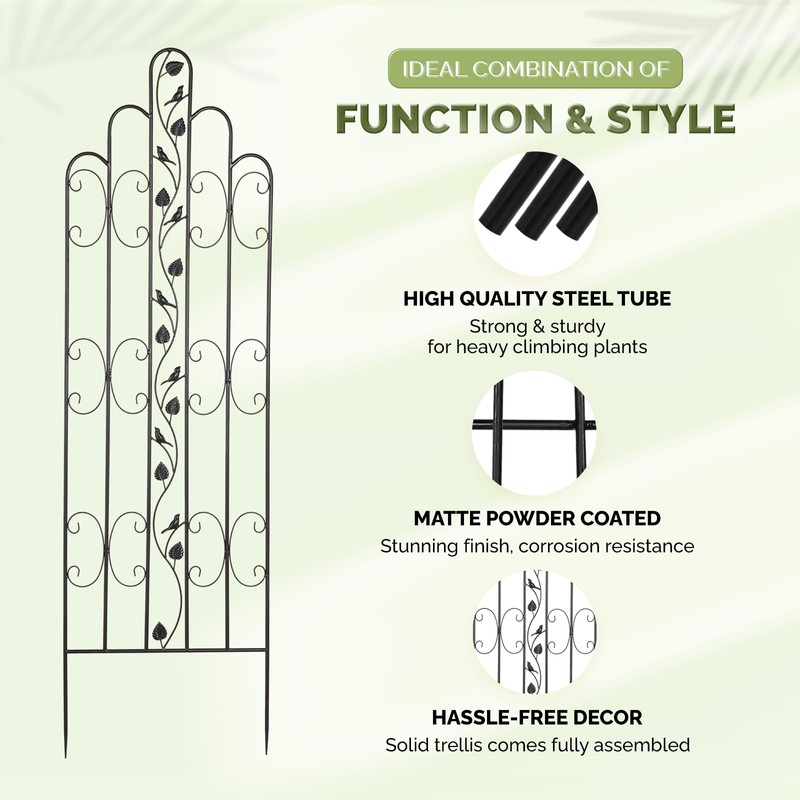 Idzo 71 in. Decorative Metal Trellis for Climbing Plants Outdoor,