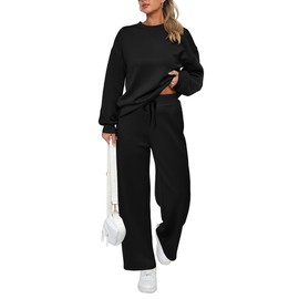 PRETTYGARDEN Women's 2 Piece Outfits Tracksuit Long Sleeve Pullover Tops And Long Pants Jogger Sets Sweatsuits (Black,X-Large)