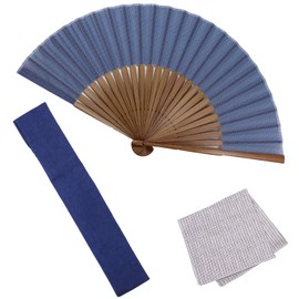 Osaka Choseido Folding Fan, Men's, Stylish, Business, Folding Bag, Handkerchief Included, Mountain Print Design, Original, gray