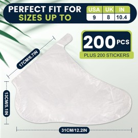 TEAWOO 200PCS Disposable Foot Covers Fits up USA 9, Leak-Proof Plastic Foot Masks with Anti-Slip Ribbing & Secure Stickers for Moisturizing Feet, Pedicure & Foot Care