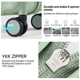 Hanke 16 Inch Underseat Carry on Luggage with Wheels,Small Hard Shell Suitcases for Weekender,Travel Approved Lightweight Travel Luggage Suitcase for Womem Men,Bamboo Green.