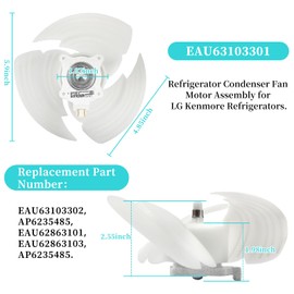 EAU63103301 ODM-033F-5B71 Refrigerator Condenser Fan Motor Assembly for LG Kenmore, Replaces EAU63103302,EAU64843805,EAU62863101, EAU62863103,EAU63105202 AP6235485, 4509126