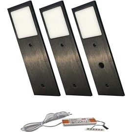 ACCE Super Thin and Aluminium Body LED Under-Unit Light Kitchen Furniture Light Neutral White and Warm White Including Converter One Spotlight with Dimmable Switch Black Neutral White Pack of 3