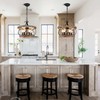 5-Light Farmhouse Wood Chandelier,Rustic Drum Chandelier,Black Vintage Chandelier for Dining