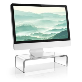 Elavain Heavy Duty Clear Acrylic Monitor Stand for Home or Office | Great Monitor Riser for Office Desk, TV Stand, Gaming Desk Accessory, Laptop Stand for Computer Desk | Desk Organizer/Length 16 in