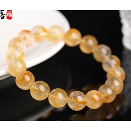 FishTooth Natural Genuine Brazilian Crystal Stretch Bracelet, Abundance Stone Birthstone Chakra Healing Gemstone Crystal Beads Adjustable Bangle Jewelry Gift for Men Women (yellow)