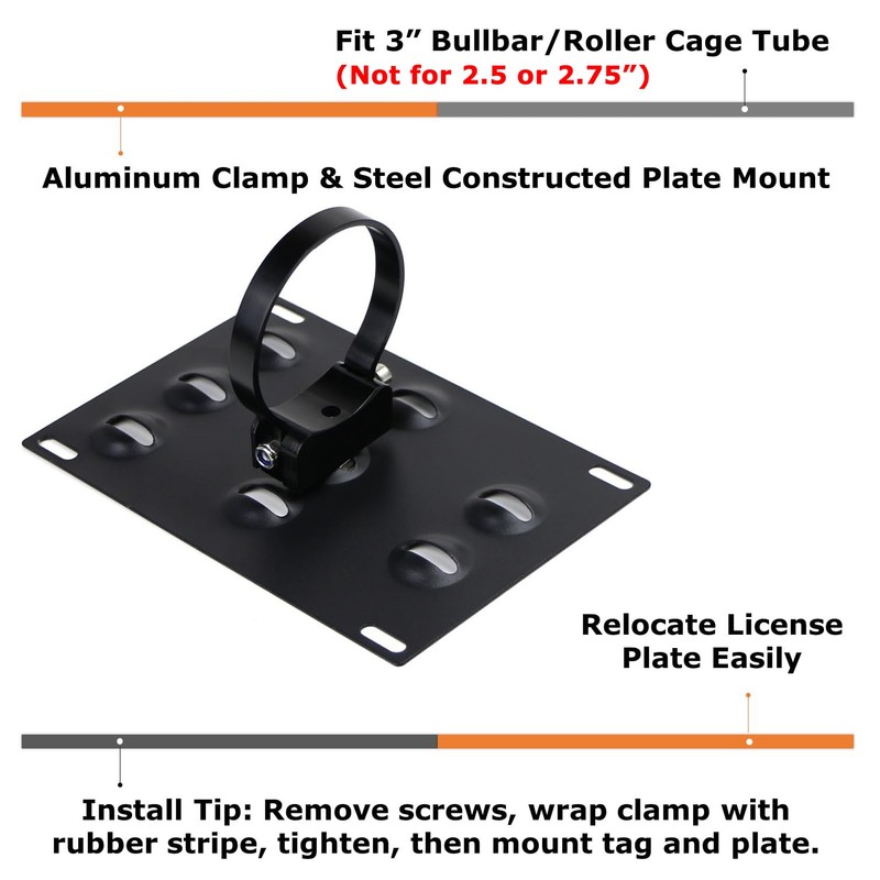 iJDMTOY No Drill Required 3-Inch Bumper Guard Tube Mount License