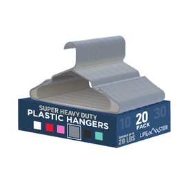 Lifemaster Plastic Clothes Hangers – Heavy Duty Hanger Set, for Organizing Clothes, Dresses, and Coat, Holds Up to 5 lbs, Space-Saving Hangers with Non-Slip Shoulder Grooves, Pack of 20, Gray