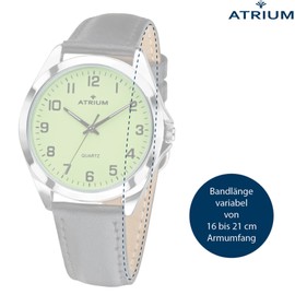 Atrium Men's Watch Classic Very Clear Silver Analogue Quartz with Black Leather Strap and Luminous Dial A10-12, silver, Strap.