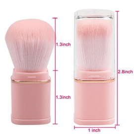 Reazana Retractable Kabuki Brushes 2pcs Powder Foundation Brush Contour Blush Bronzer Face Blender Brush Liquid Cream Mineral Buffing Blending Makeup Brushes Thick Dense Soft Synthetic Fibers (Pink)