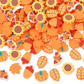 80pcs Fall Thanksgiving Polymer Clay Ornaments, Leaf Pumpkin Turkey Maple Leaves Table Scatters Autumn Vase Filler for Holiday Decoration Party Favors Arts Craft Supplies
