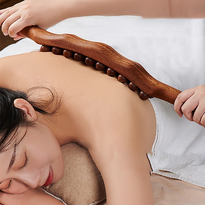 Wooden Gua Sha Stick Double Row 20 Beads Trigger Point