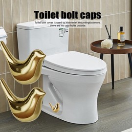 2-Pcs Ceramic Bird Toilet Bolt Covers, Toilet Bolt Caps , easy to install, no power needed, suitable for bathroom decor,Cute Home Decor - Color: Gold