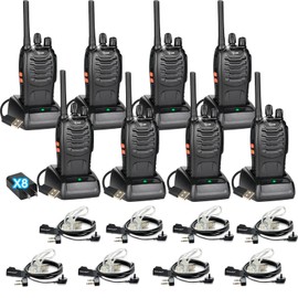 TIDRADIO TD-V2 Walkie Talkies Long Range Rechargeable Two Way Radios with Secret Service Earpiece, 16CH Portable Durable, Frequency Copy, Flashlight VOX Walky Talky for Business Family - Black, 8 Pack