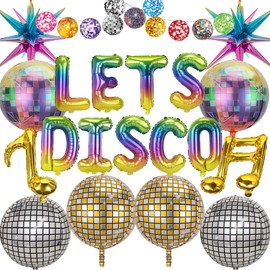 Disco Party Decorations Dancing Queen - 20 Pcs Neon Music Decoration Including Musical Balloons Shining Disco Ball Exploding Star Balloons for 70s 80s Boogie Retro Mamma Mia Party Decorations