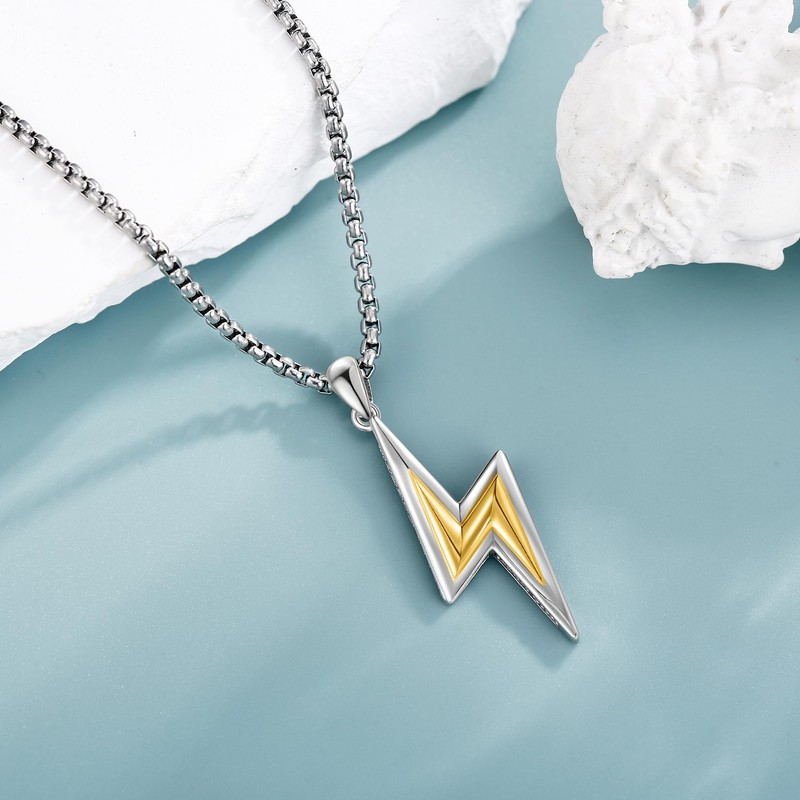 HUKKUN Lightning Bolt Necklace 925 Sterling Silver Lightning Bolt Necklace