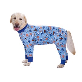 Blue Dream Island Dog Pajamas Jumpsuit for Medium Large Dog Lightweight Cotton Dog Shirt Anti-Hair Dog Onesies After Surgery Dog Recovery Clothes_34(Blue Shark)