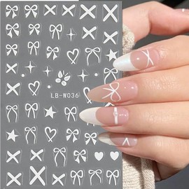 Heart Bows Nail Art Stickers Valentine's Day Nail Supplies 3D Self Adhesive Hearts Nail Sticker Heart Love White Red Pink Bow Tie Nail Design Heart Bow Nail Decals for Women Manicure Fingernail Daily