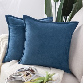 MADIZZ Set of 2 Short Chenille Throw Pillow Covers 18x18 Inch Denim Blue Soft Decorative Cushion Cover for Sofa Bedroom Pillow Shell