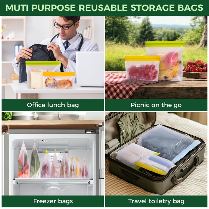 SPLF 6 Pack Stand-Up Reusable Gallon Freezer Bags Dishwasher Safe,