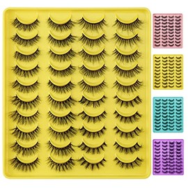 MAANGE Pestañas Postizas Mixtas 20 Pares Naturales 3D Faux Mink Fluffy Suaves y Ligero Pestañas Falsas Hechas a Mano y Reusables y Impermeables(Amarillo)